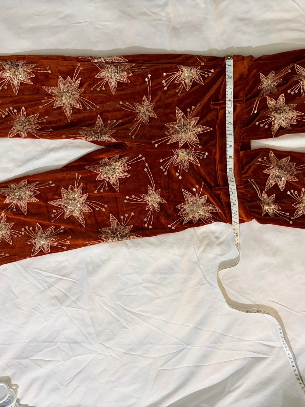 Sleeveless Rust Velvet Star Embroidered Cutout Jumpsuit - Picture 6 of 6